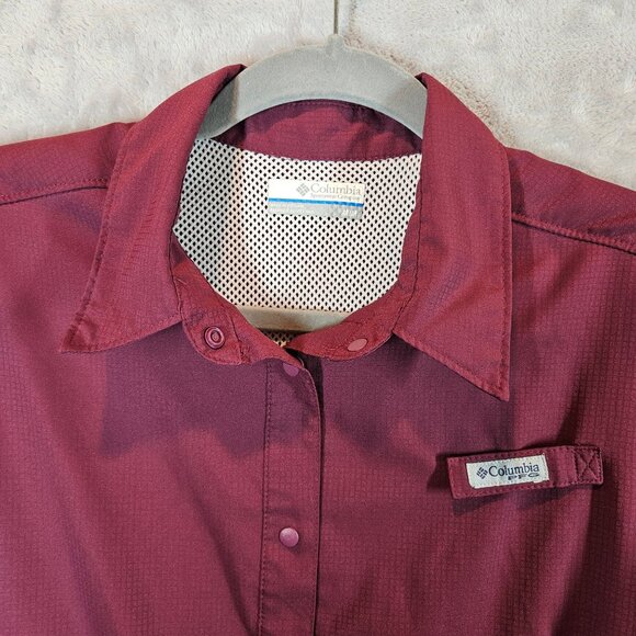 Columbia PFG Women Long Sleeve Shirt M Omni-Shade UV Protection Burgundy ripstop - Picture 10 of 15